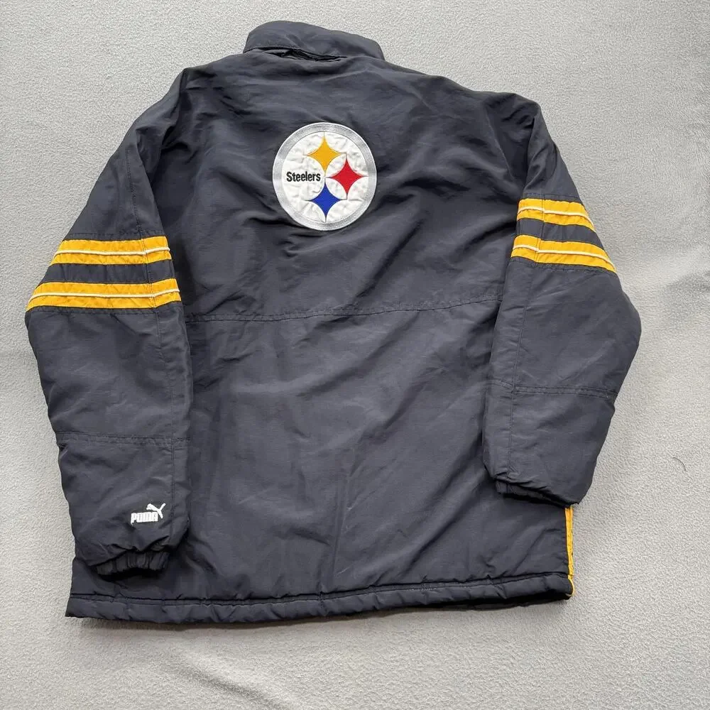 Vintage Pittsburgh Steelers Jacket Youth XL 18-20 Black NFL‎ Football Puma